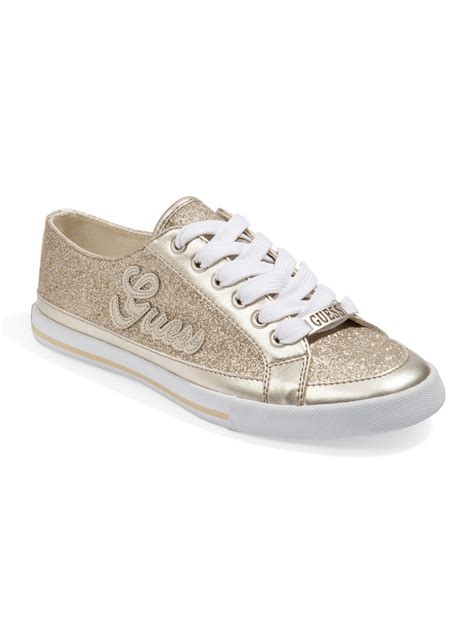 guess white sneakers with glitter